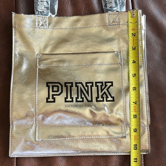 NWT PINK Victoria Secret Silver Metallic Tote Bag Signature Logo - Picture 8 of 10